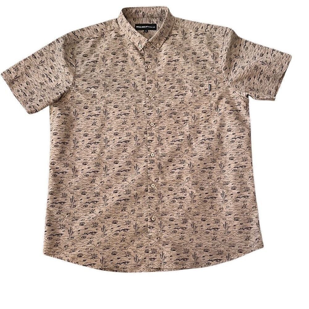 Molokai Mojave Desert Cactus Tan Short Sleeve Button Mens Shirt XL
